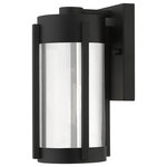 Livex Lighting - Livex Sheridan 1 Light Black/Brushed Nickel Candles Small Outdoor Wall Lantern - The Sheridan outdoor collection has a clean, crisp look and contemporary appeal. This single light stainless steel small wall lantern has a black finish with brushed nickel finish candles and features electrical plated smoke glass.