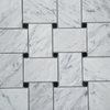 Wide Big Basketweave Carrara White Marble Mosaic Tile Honed Black Dots, 1 sheet