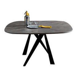 YumanMod - BUBBLE Squared Dining Table, Ash Grey Ancient Oakwood, Mat Graphite Coated Legs - Dining Tables