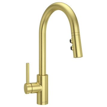 Brushed Gold Kitchen Faucet with Pull-Down Sprayer, Single Handle, High Arc