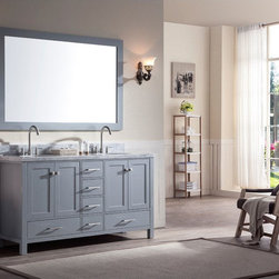 61 inch Double Sink Bathroom Vanity Set Grey Finish Carrara White Marble Top - Bathroom Vanities And Sink Consoles