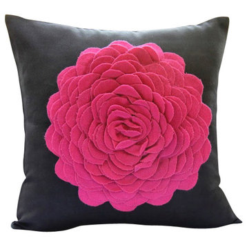 Hot Pink Rose, 18"x18" Faux Suede Fabric Pink Throw Pillows Cover for Couch