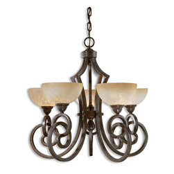 Legato-Bronze-5-LT-Chandelier-with-Off-White-Glass-Finish - Chandeliers