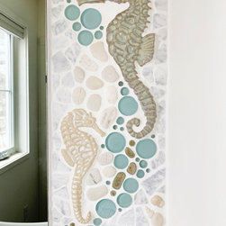 Custom Floating Vanity w/ Integrated Backsplash - Tile Murals