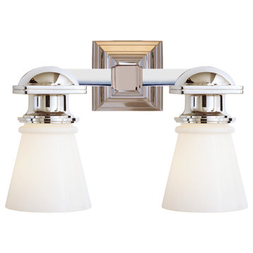 New York Subway Double Light in Polished Nickel with White Glass
