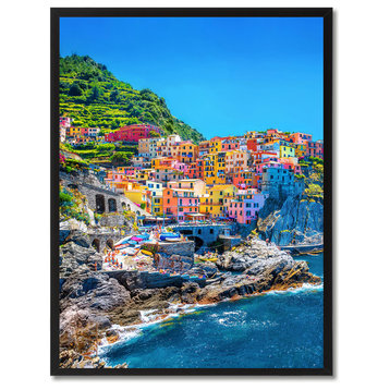 Cinque Terre Mediterranean Sea Italy Landscape Canvas Print, Framed, 13"x17"