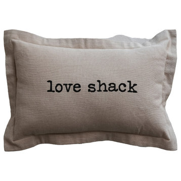 Cotton Chambray Lumbar Pillow with "Love Shack" Message, Natural