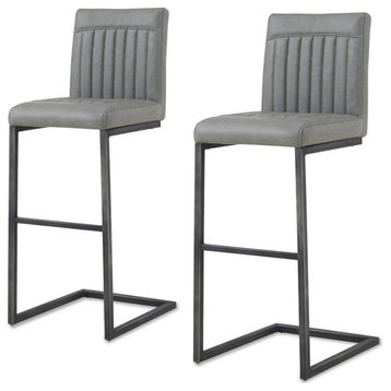 New Pacific Direct Ronan 31.5" PU Leather Bar Stool in Gray (Set of 2)