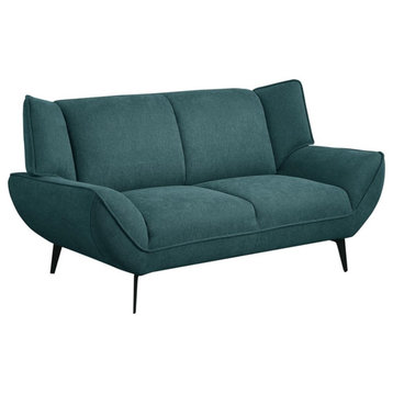 Pemberly Row Mid-Century Fabric Upholstered Wing Back Loveseat in Teal