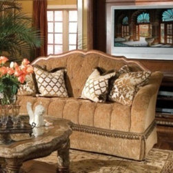 AICO Furniture - Villa Valencia Wood Trim Tufted Loveseat in Green and Gold - 72 - Fabric