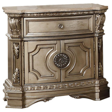 ACME Northville Nightstand With Marble Top, Antique Silver