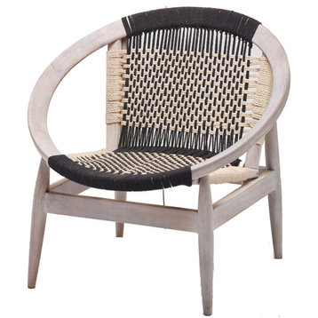 Handwoven Rope Papasan Whitewash Barrel Accent Chair Solid Wood Base