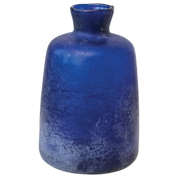 Distressed Glass Vase, Cobalt Blue