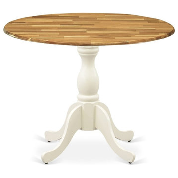 DST-NLW-TP Round Table - Natural Table Top and Linen White Pedestal Leg Finish
