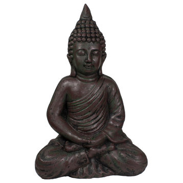 17.5" Dark Brown Meditating Buddha Outdoor Garden Statue