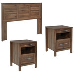 OSP Home Furnishings - Stonebrook 3 Piece Bedroom Set, Classic Walnut Finish, Classic Walnut - Create the perfect bedroom or guest room with our Stonebrook bedroom set. Suite includes: One Queen/full headboard and two USB powered nightstands. Deep drawers make putting even bulky folded items away easy. Nightstand drawers have sturdy metal drawer glides with safety stops. Achieve a chic, modern, aesthetic with either a blonde or deep walnut woodgrain finish that will fit in effortlessly with popular styles like Rustic Coastal, Modern Farmhouse or an eclectic Boho vibe. Assembly required. Nightstand dim- 18.5" W x 18" D x 24.75" H, Queen/Full Headboard dim- 67" w x 3" D x 48.25" H