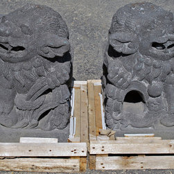 Chinese Foo Dogs, Hand Carved Lava Stone - Garden Statues And Yard Art