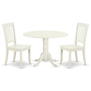 3Pc Round 42 Inch Table With Two 9-Inch Drop Leaves, 2 Vertical Slatted Chairs