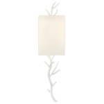 Currey & Company - Baneberry Wall Sconce, Right - The Baneberry Wall Sconce, Right, is made of wrought iron in a Gesso white finish with flowing stems reaching through the off-white shantung shade. The white wall sconce is one of a pair, the Baneberry Wall Sconce, Left, perfect for placing on each side of a painting or a fireplace.