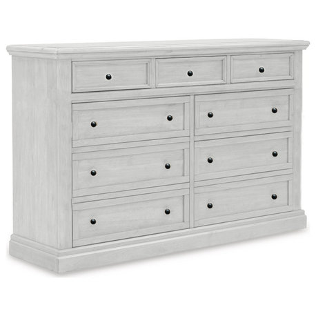 Modern Solid Wood 9 Drawer Dresser, Bright White