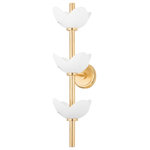 Hudson Valley Lighting - Dawson 6-Light Wall Sconce, Gold Leaf/White Plaster - Three separate pieces come together to form the pretty petal-shaped shades of this elegant botanical design. Gold leaf arms, canopy and backplate add shine and color to balance the soft, white plaster shades. This delicate design will bring a warm glow and a sense of style anywhere it's placed.
