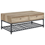 Decor Love - Industrial Coffee Table, Pipe Style Metal Frame With Lower Shelf & Drawers, Oak - - Two drawers add storage