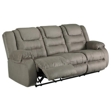 Benzara BM262309 Manual Reclining Sofa With Fabric Upholstery and Pull Tab, Gray