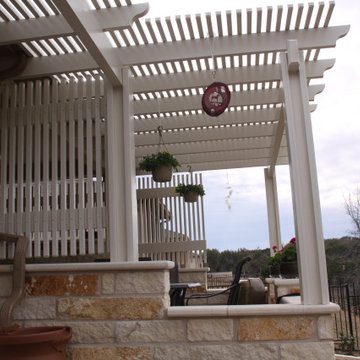 Patio extension with decorative Alumawood "diffused" pergola and privacy slats