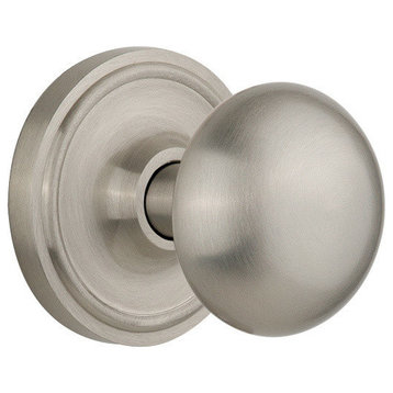 Classic Rosette Privacy New York Knob, Satin Nickel