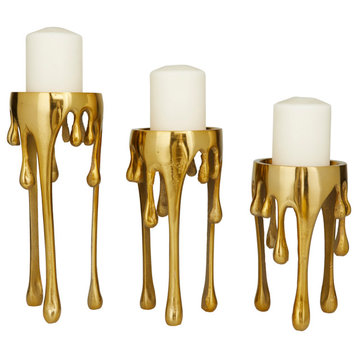 Contemporary Gold Aluminum Metal Candle Holder Set 561503