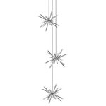 Blackjack Lighting - Starburst 29" Triple Chandelier, Satin Nickel - New canopy option accommodates three Starburst Chandeliers, which can hang at variable heights. Sold as package with Triple Canopy and three Starburst Chandeliers. Each of the three Starburst Chandeliers comes with 42" of stem sections. Additional stems sections can be purchased separately based on job requirements.