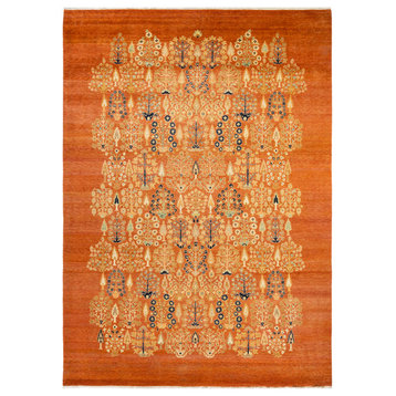 Eclectic, One-of-a-Kind Hand-Knotted Area Rug, Orange, 8'10"x12'4"