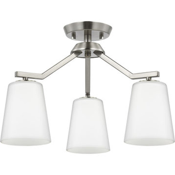 Vertex Collection 3-Light Brushed Nickel Etched White Convertible Chandelier