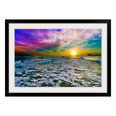 "Purple Cloud Sunset Checkered Sea Surf White Foam" Black Framed Art Print, 4