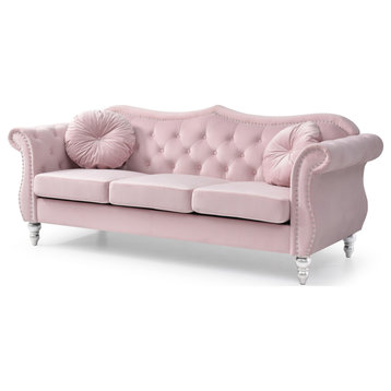 Hollywood Velvet Tufted Sofa, Pink