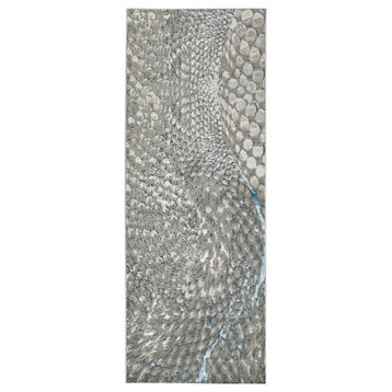 Weave & Wander Aurelian Abstract Feather Rug, Blue/Silver, 2'10"x7'10" Runner