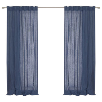 French Linen Back Tab Curtain, Indigo, 52"x84"