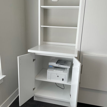 Custom Built Vertical Queen Size Murphy Bed with Desk Combo, In White