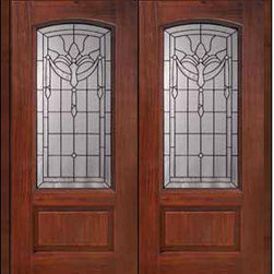 Prehung Double Door 80 Fiberglass Palacio 1 Panel Arch Lite Glass - Front Doors