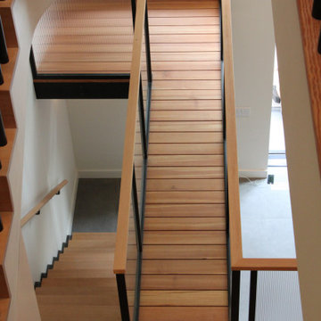Glass and black metal railings
