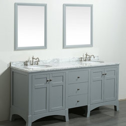 72 inch Gray Bathroom Vanity, with White Marble Carrera Countertop - Bathroom Vanities And Sink Consoles