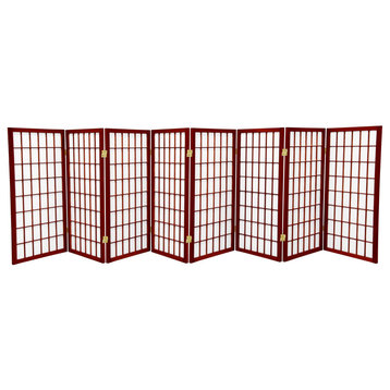 Room Divider, Rice Paper Screens With Square Lattice Pattern, Red/8 Panels