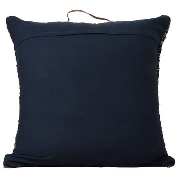Throw Pillow With Chindi Rag Design, Navy Blue, 30", Poly Filled