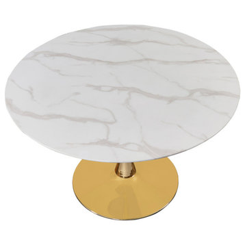 The Luna Dining Table, 48", Gold, Midcentury, Round