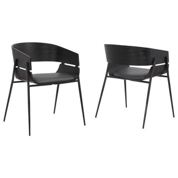 Benzara BM236362 18.5" Round Back Leatherette Dining Chair, Set of 2, Black