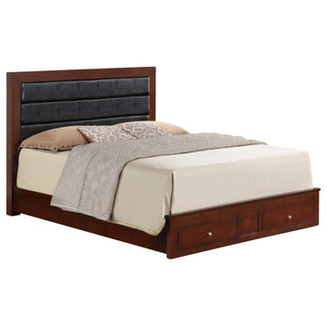 Burlington Cherry Upholstered Full Storage Panel Bed With Storage Drawers