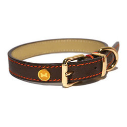 Rosewood Brown Luxury Leather Collar - Dog Toys