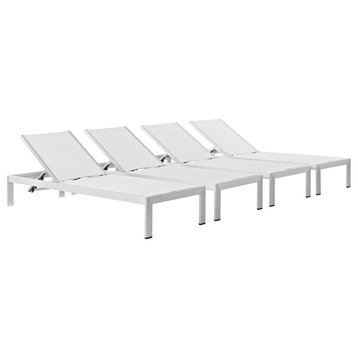 Modern Contemporary Urban Outdoor Patio Chaise Lounge Chair, White, Aluminum
