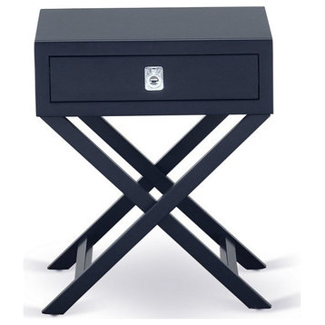 Hamilton Square Night Stand End Table With Drawer, Navy Blue Finish