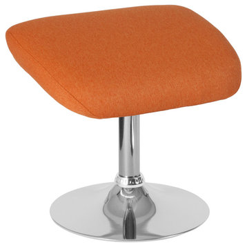 Fabric Upholstered Ottoman Footrest With Round Chrome Base, Orange